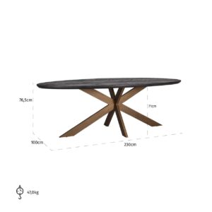 7378 - Dining table Blackbone brass oval 230 (Black rustic)