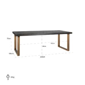 7379 - Dining table Blackbone brass 220 (Black rustic)