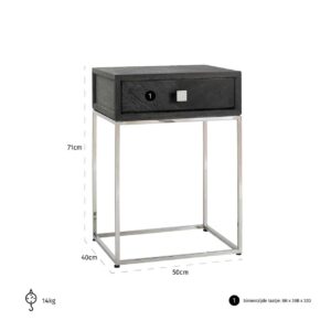 7413 - Nightstand Blackbone silver 1-drawer (Black rustic)