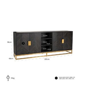 7446 - Sideboard Blackbone gold 4-doors  (Black rustic)