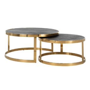 7465 - Coffee table Blackbone gold set of 2 (Black rustic)