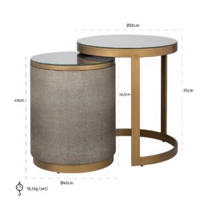 7537 - End table Bloomville set of 2 incl. glass (Gold)