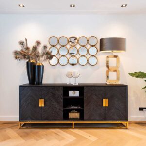 7446 - Sideboard Blackbone gold 4-doors  (Black rustic)