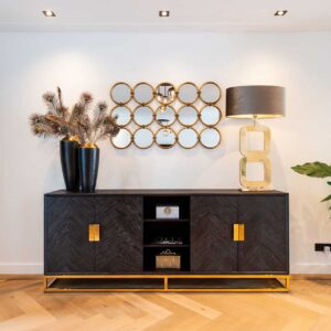 7446 - Sideboard Blackbone gold 4-doors  (Black rustic)