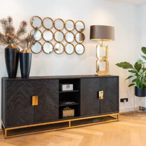 7446 - Sideboard Blackbone gold 4-doors  (Black rustic)