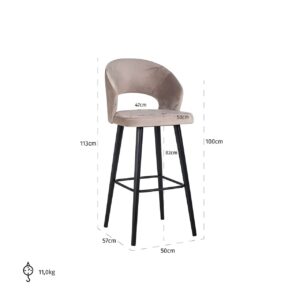 S4562 KHAKI VELVET - Bar stool Savoy khaki velvet (Quartz Khaki 903)