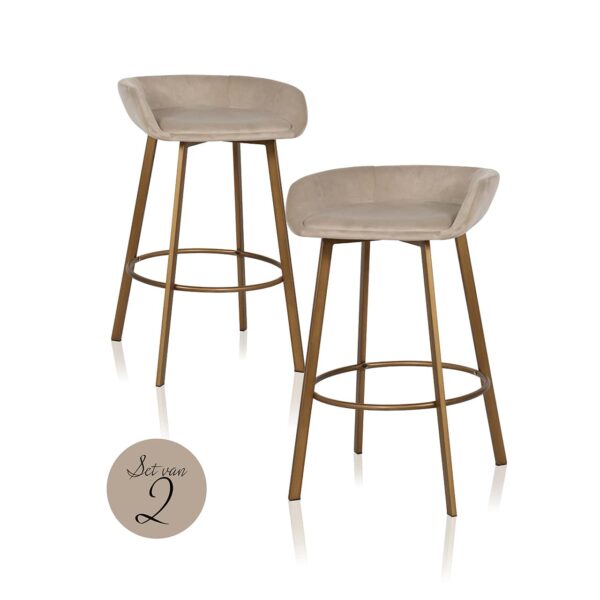 S4570 KHAKI VELVET - Bar stool Cressida low back khaki velvet (set of 2) (Quartz Khaki 903)