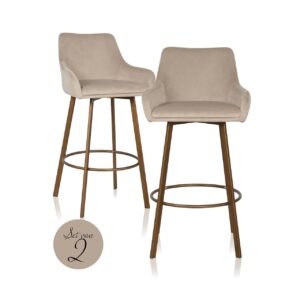 S4571 KHAKI VELVET - Bar stool Cressida high back khaki velvet (set of 2) (Quartz Khaki 903)