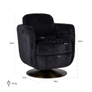 S4576 BLACK CHENILLE - Swivel lounge chair Turner black chenille (Bergen 809 black chenille)