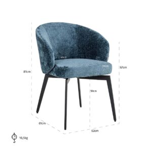 S4594 FR BLUE CHENILLE - Chair Amphara blue chenille fire retardant (Bergen 601 blue chenille)