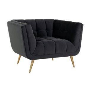 S5125 ANTRACIET VELVET - Lounge chair Huxley Antraciet velvet / Brushed gold (Quartz Antraciet 801)