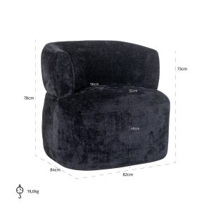 S4557 BLACK CHENILLE - Easy chair Donna black chenille (Bergen 809 black chenille)