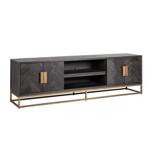 7374 - TV cabinet Blackbone brass 4-doors 200 (Black rustic)