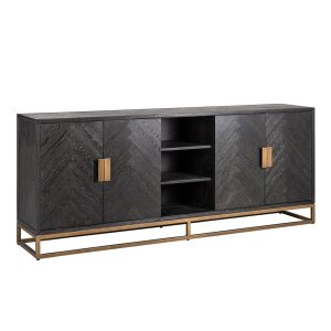 7376 - Sideboard Blackbone brass 4-doors  (Black rustic)